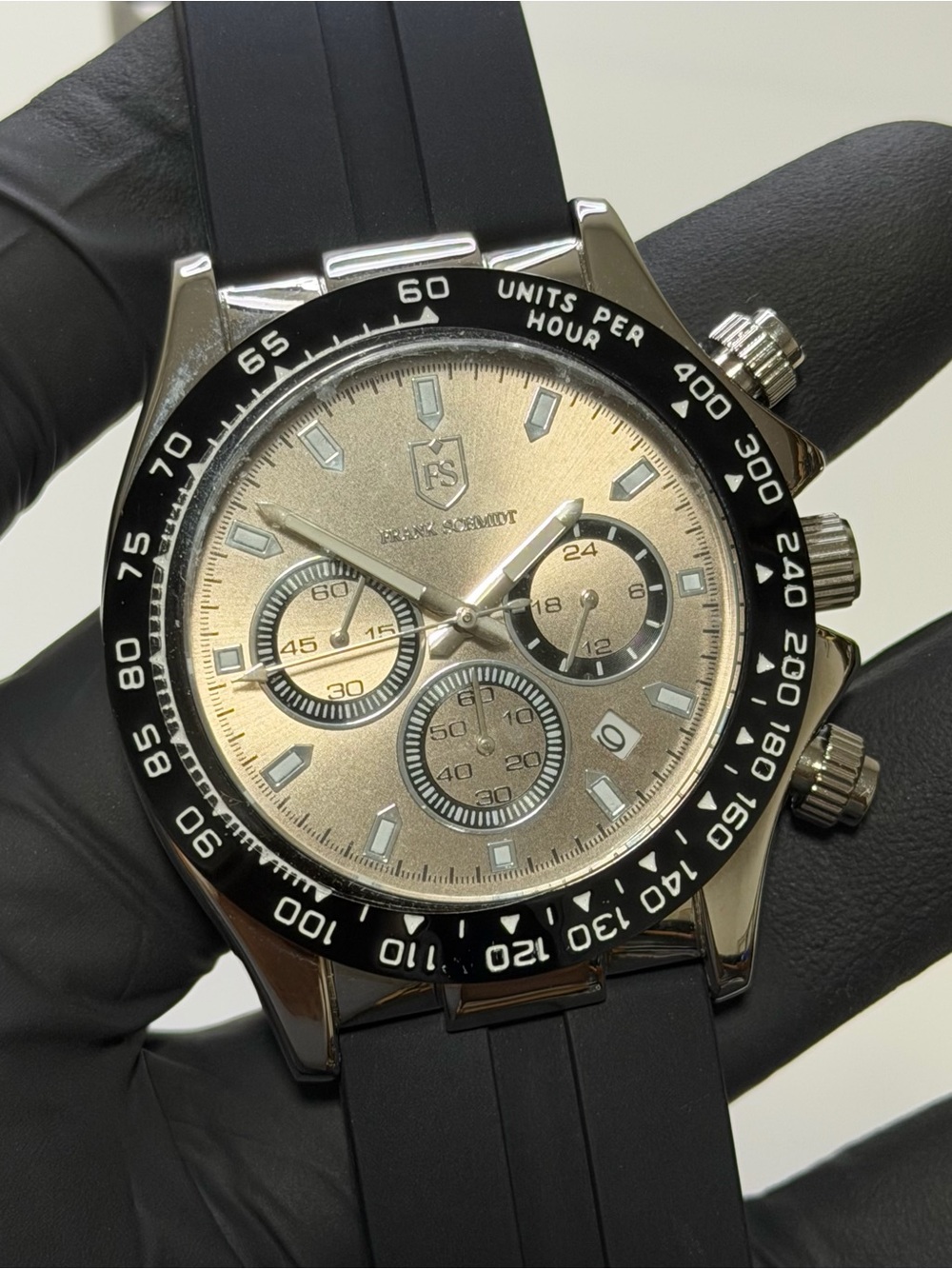Frank Schmidt Chronograph Gray Taupe Dial Date Silver-Tone 42mm Men’s Watch
